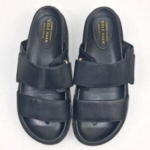 Cole Haan Cloudfeel Black Leather Double Strap Slide Sandals